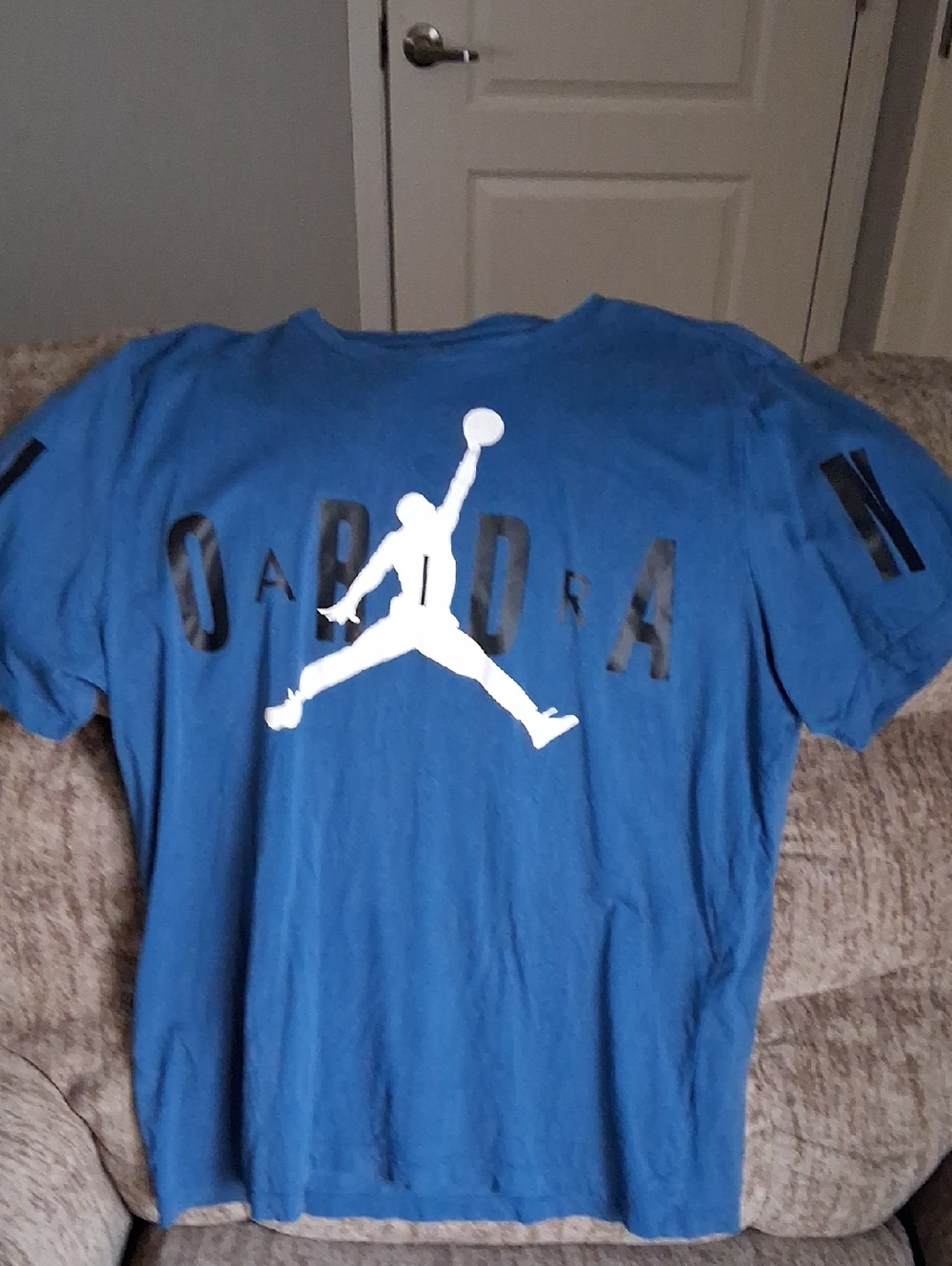 Nike Blue Tee with White Jumpman and Black Jordan Letters